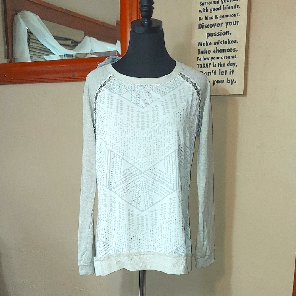 NWT Women's Jolt For Vanity Gray Aztec Patterned Sheer Knit Top